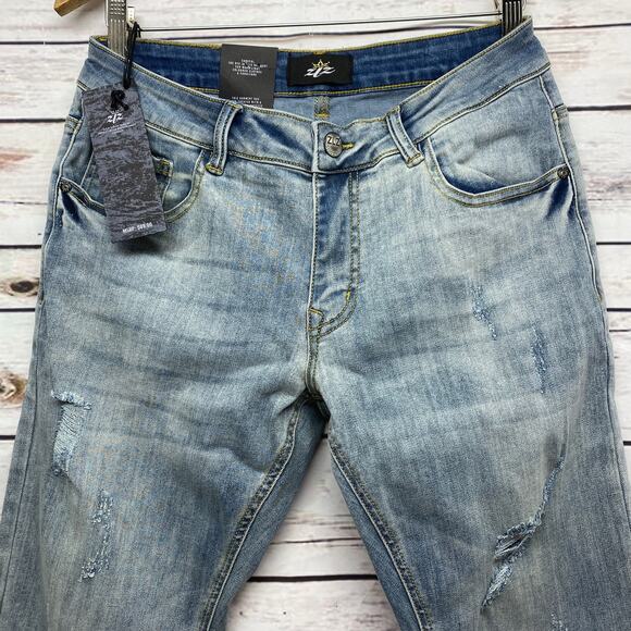 Men's Z ZLZ Distressed Skinny Fit Denim Blue Jeans 30W NWT 30x32 Ripped Stretch - Picture 3 of 11